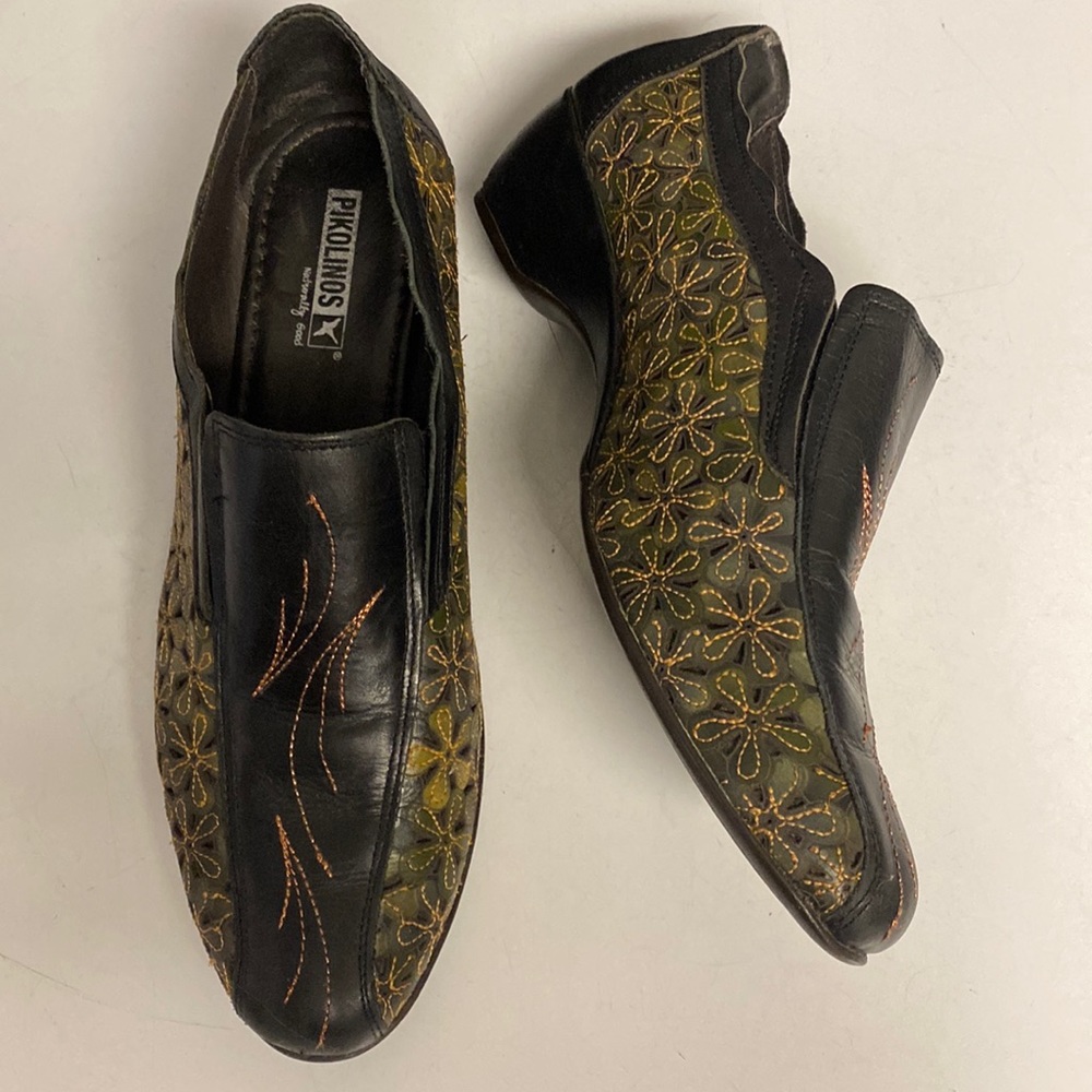 PIKOLINOS Slip On Heel Floral Leather Shoes Sz 9.5